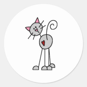 棒の姿猫のステッカー ラウンドシール