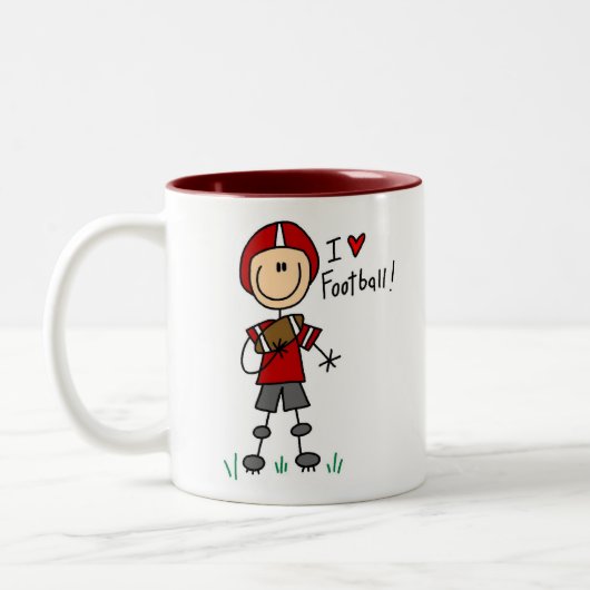 棒の姿I愛フットボールのTシャツおよびギフト ツートーンマグカップ (左)
