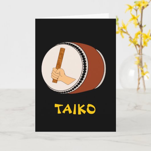 棒のTaikoのドラム日本のなドラムをたたくことを保持する手 カード (黄色い花)
