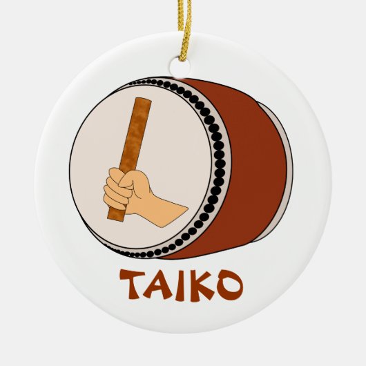 棒のTaikoのドラム日本のなドラムをたたくことを保持する手 セラミックオーナメント (正面)