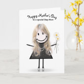 棒人間女子のステップママへの母の日 カード (黄色い花)