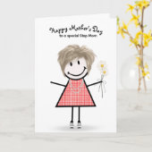 棒人間女子のステップママへの母の日 カード (黄色い花)