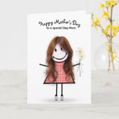 棒人間女子の義理の母の日プレゼント カード (黄色い花)