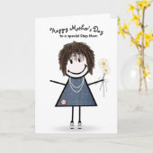 棒人間少女のステップママへの母の日 カード (黄色い花)