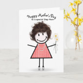 棒人間少女のステップママへの母の日 カード (黄色い花)