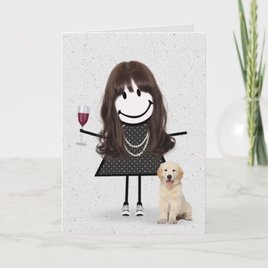 棒人間誕生日ガールと犬 カード (正面)