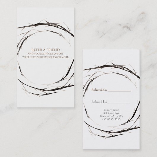 棒素朴枝の枝リース友人を参照 紹介カード (正面/裏面)