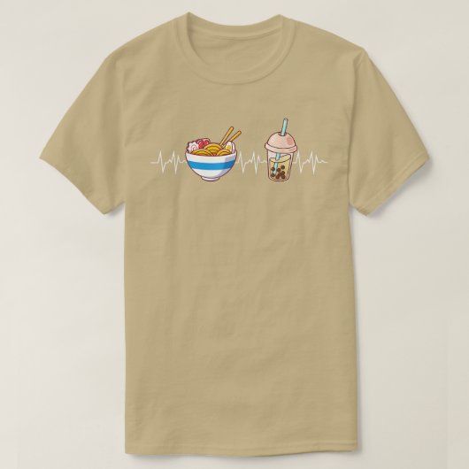 棒葉とラーメン心拍かわいいバブルティー麺 Tシャツ (デザイン正面)
