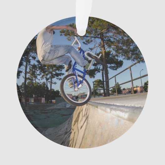 棚でバランスをとる青いBMX オーナメント (正面)