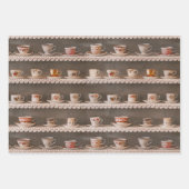 棚にコーヒー&ティーカップかわいい写真のパターン ラッピングペーパーシート (正面2)