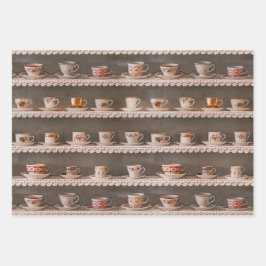 棚にコーヒー&ティーカップかわいい写真のパターン ラッピングペーパーシート