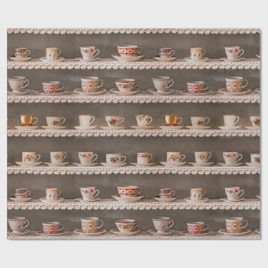 棚にコーヒー&ティーカップかわいい写真のパターン ラッピングペーパー (フラット)