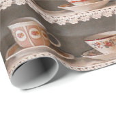 棚にコーヒー&ティーカップかわいい写真のパターン ラッピングペーパー (ロールコーナー)