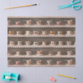 棚にコーヒー&ティーカップかわいい写真のパターン 薄葉紙 (クラフト)