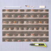 棚にコーヒー&ティーカップかわいい写真のパターン 薄葉紙 (クラフト)