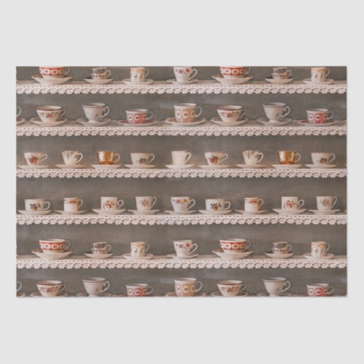 棚にコーヒー&ティーカップかわいい写真のパターン 薄葉紙 (正面)