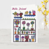 棚に植物と花フレンドシップカード カード (黄色い花)