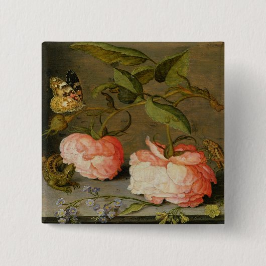 棚のバラが付いている静物画 缶バッジ (正面)