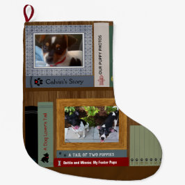 棚の上の犬の恋人の本 ラージクリスマスストッキング