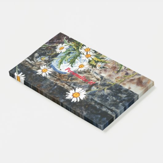 棚の上の野生のデイジーの青と白のポット ポストイット (アングル)