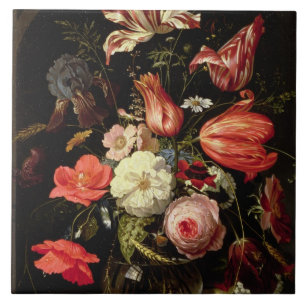 棚の花の静物画 タイル