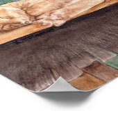 棚上の眠るオレンジ色の虎猫水カラープリント ポスター (角)