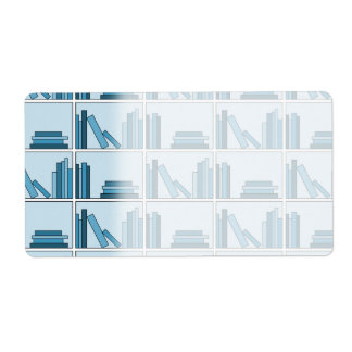 棚上の青い本。 ラベル