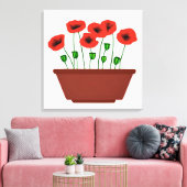 棚田プランターの赤いケシ キャンバスプリント (インサイチュ (リビング))