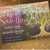 森おとぎ話パープル金ゴールド結婚式の日付を保存 招待状