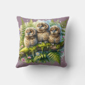森お洒落の中の三つのフクロウ – 自然アート クッション (裏面)