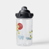 森お洒落の中の象の家族と赤い太陽 ウォーターボトル (背面)