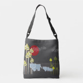 森お洒落の中の象の家族と赤い太陽 クロスボディバッグ (裏面)