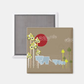 森お洒落の中の象の家族と赤い太陽 マグネット (正面/裏面)