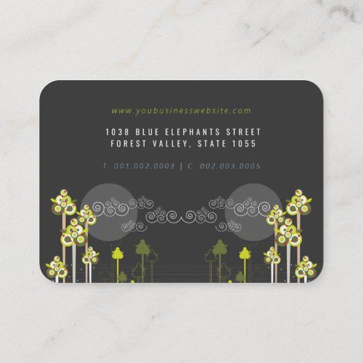 森お洒落の中の象の家族と赤い太陽 名刺 (裏面)