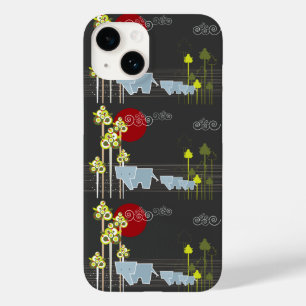 森お洒落の中の象の家族と赤い太陽 Case-Mate iPhone 14ケース
