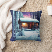 森お洒落の素朴小さな丸太小屋 クッション (ブランケット)