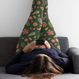 森お洒落の花と葉 レギンス