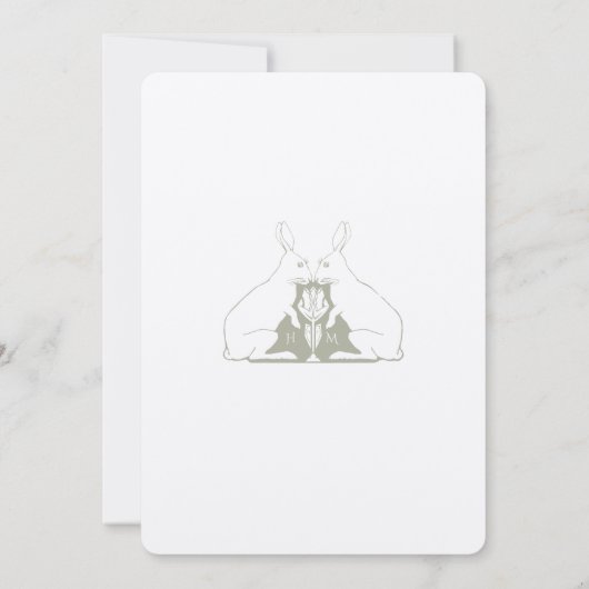 森お洒落をテーマにした結婚ウサギのモチーフ 招待状 (裏面)
