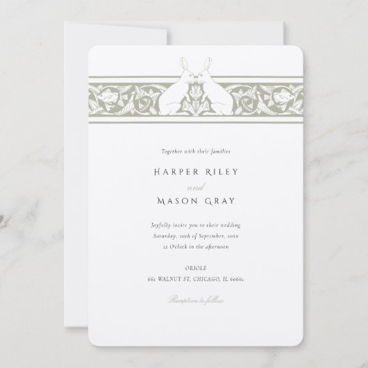 森お洒落をテーマにした結婚ウサギのモチーフ 招待状 (正面)