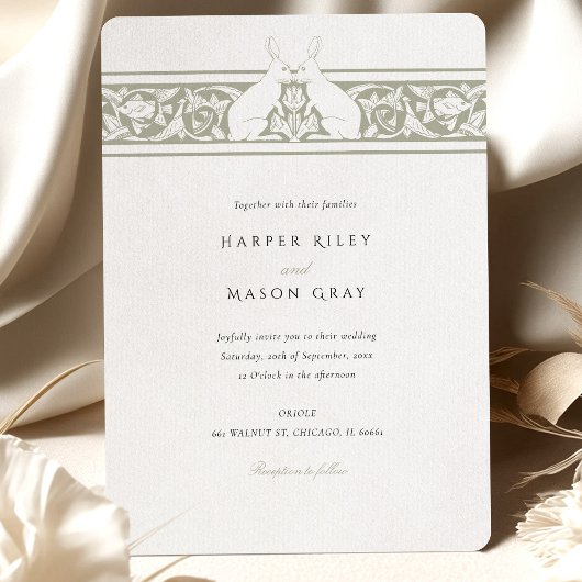 森お洒落をテーマにした結婚ウサギのモチーフ 招待状