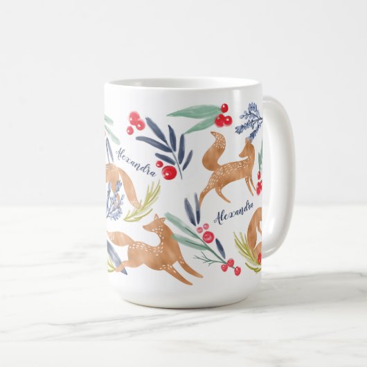 森お洒落キツネ水彩フェスティバル葉 コーヒーマグカップ (正面右)