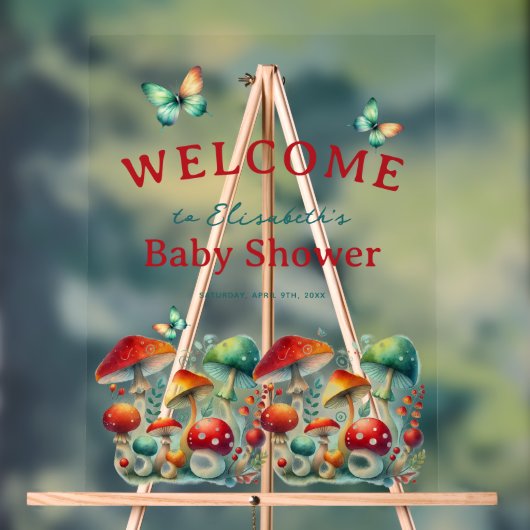 森お洒落キノコ赤ちゃんシャワーへようこそ アクリルサイン (ニュートラル)