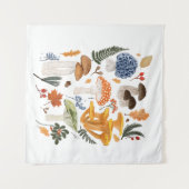 森お洒落マッシュルーム水カラーイラストレーション タペストリー (正面(横))