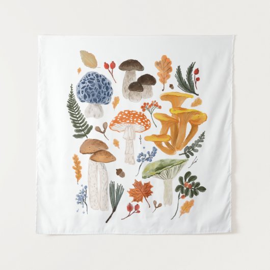 森お洒落マッシュルーム水カラーイラストレーション タペストリー (正面)