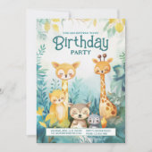 森お洒落動物をテーマにした誕生日招待状 招待状 (正面)