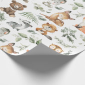 森お洒落林の動物が緑をセージ ラッピングペーパー (角)