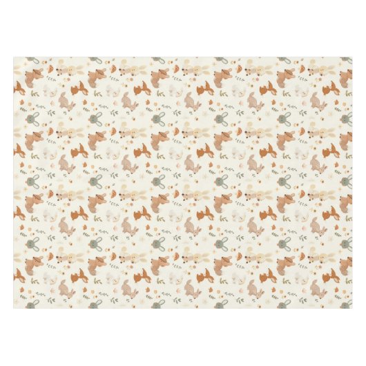 森お洒落林の動物の緑のパターン テーブルクロス (正面(横))