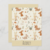 森お洒落林の動物の緑のパターン ノートカード (正面/裏面)