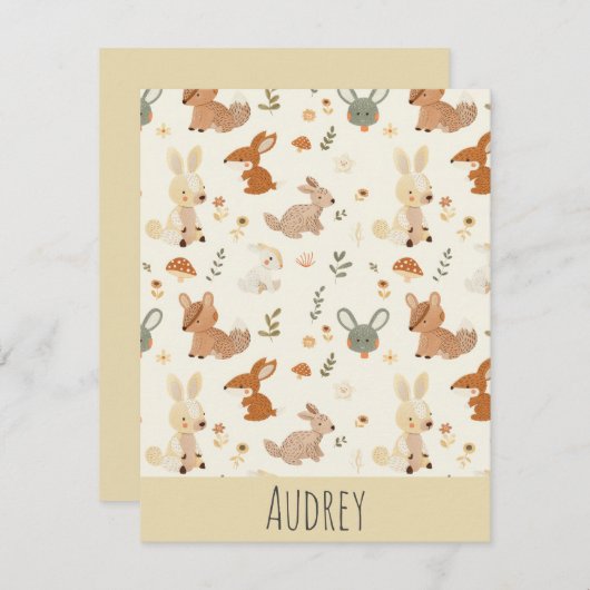 森お洒落林の動物の緑のパターン ノートカード (正面/裏面)