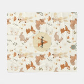 森お洒落林の動物の緑のパターン フリースブランケット (正面(横))